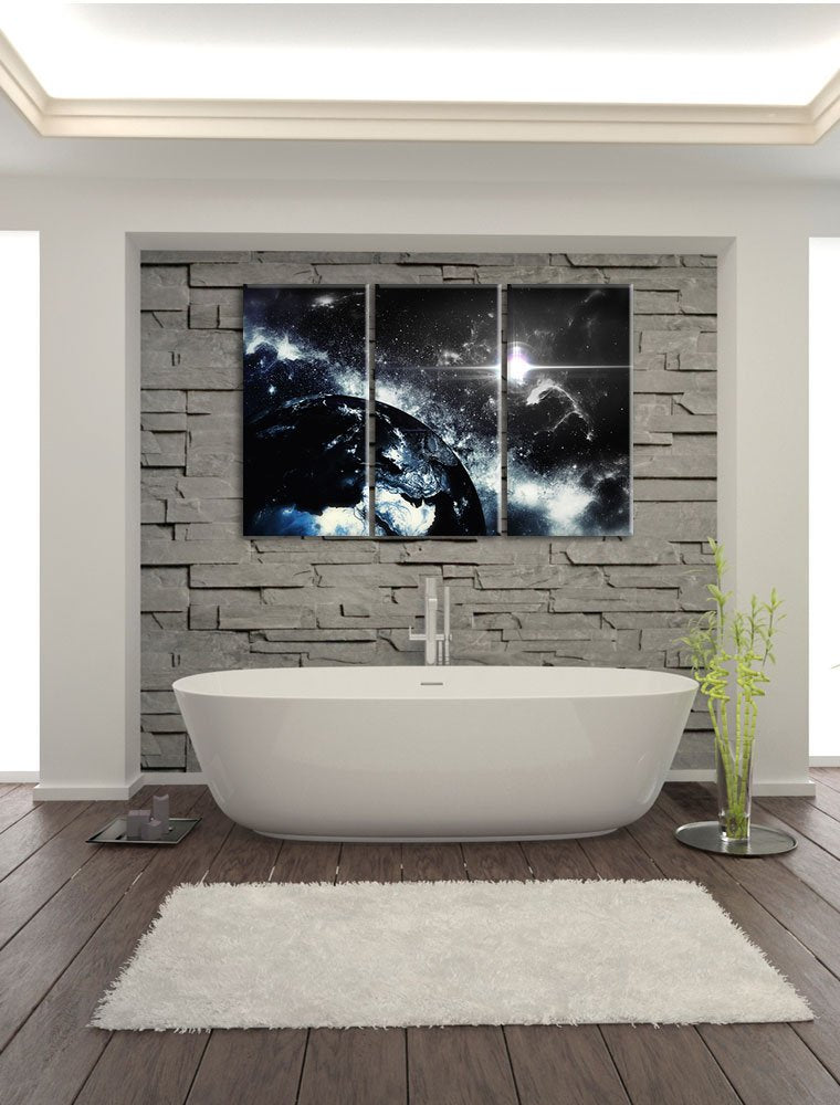 Leinwandbild 3-teilig Erde bei Nacht Schwarz-Weiss 120x80 cm - Bild 7