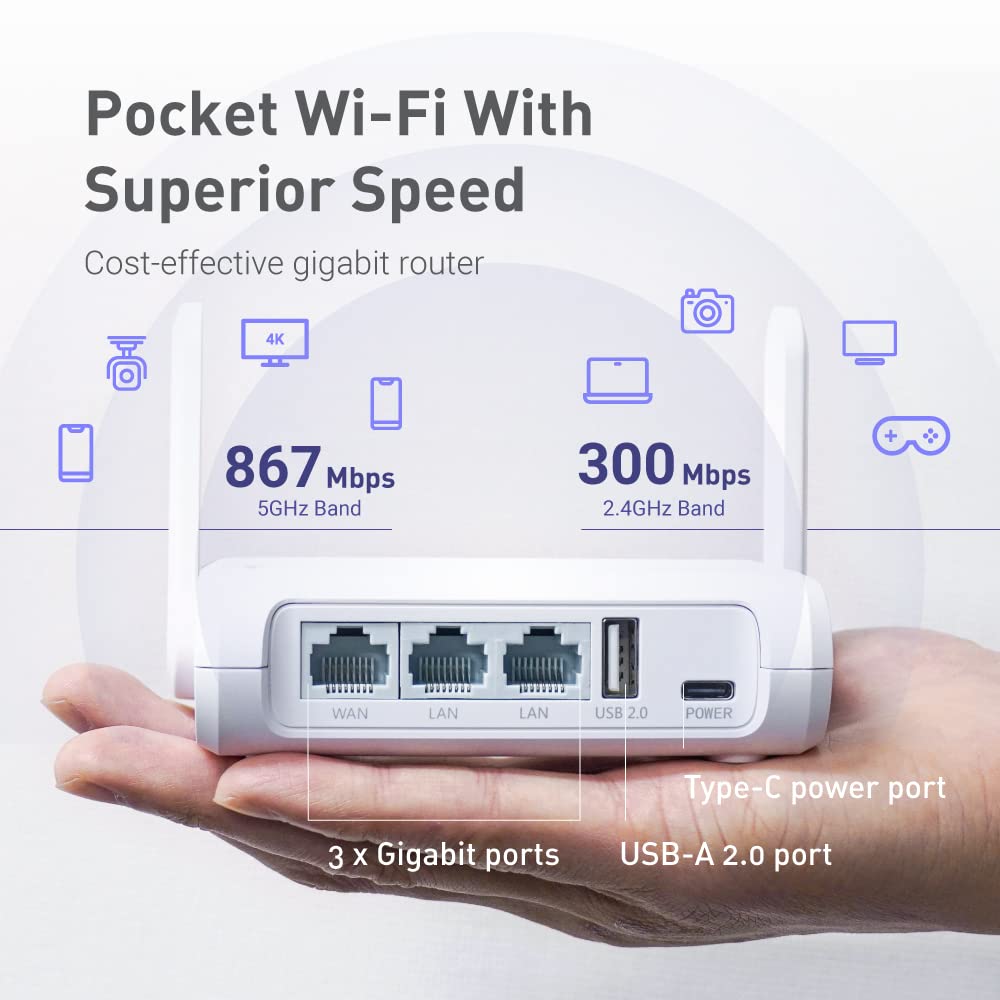 Reise-Router AC1200 Dual-Band VPN WiFi 3x Gigabit-Port 145g - Bild 4