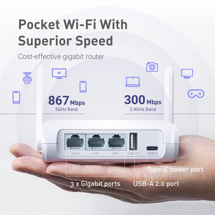 Reise-Router AC1200 Dual-Band VPN WiFi 3x Gigabit-Port 145g - Bild 4