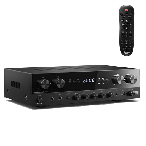 Stereo-Verstärker 4-Kanal Bluetooth 5.3 mit Karaoke & FM für Heimkino