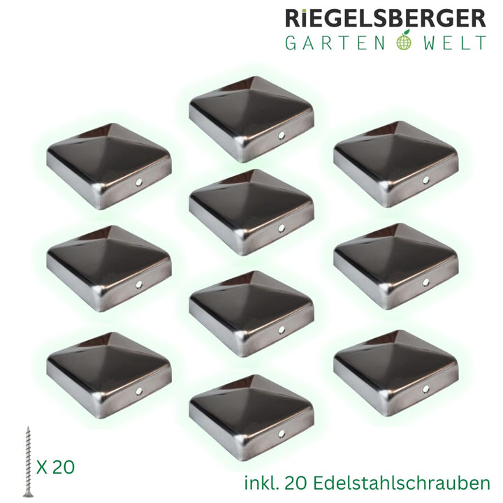 Pfostenkappe 91x91 mm Edelstahl Pyramidenform für Zaunpfosten 10er-Set - Bild 2
