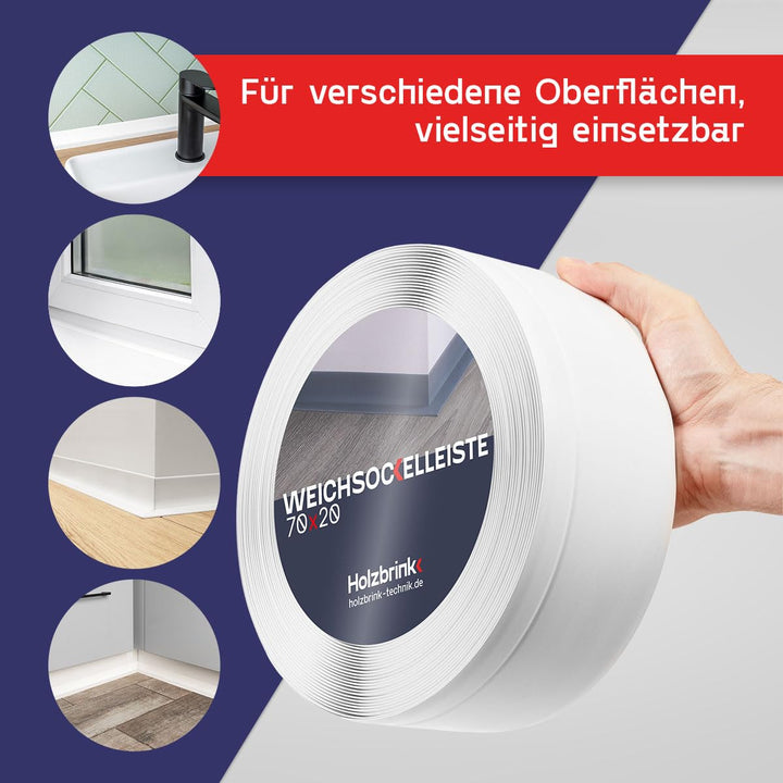 Weichsockelleiste PVC selbstklebend 70x20mm Weiß 5m - Bild 3