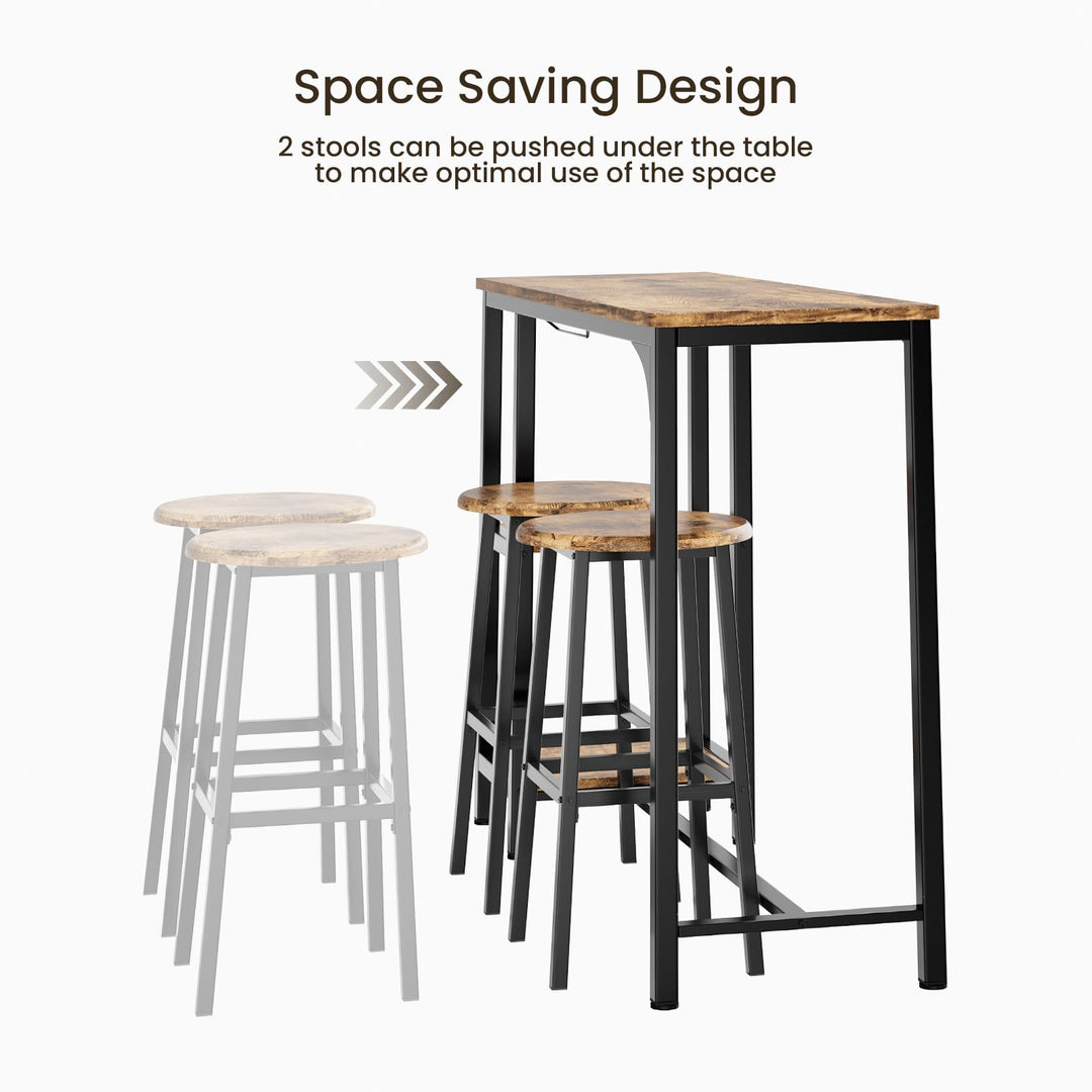 Bartisch-Set mit 2 Barhockern Massivholz Retro-Look mit Glashalter - Bild 5