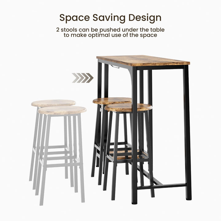 Bartisch-Set mit 2 Barhockern Massivholz Retro-Look mit Glashalter - Bild 5