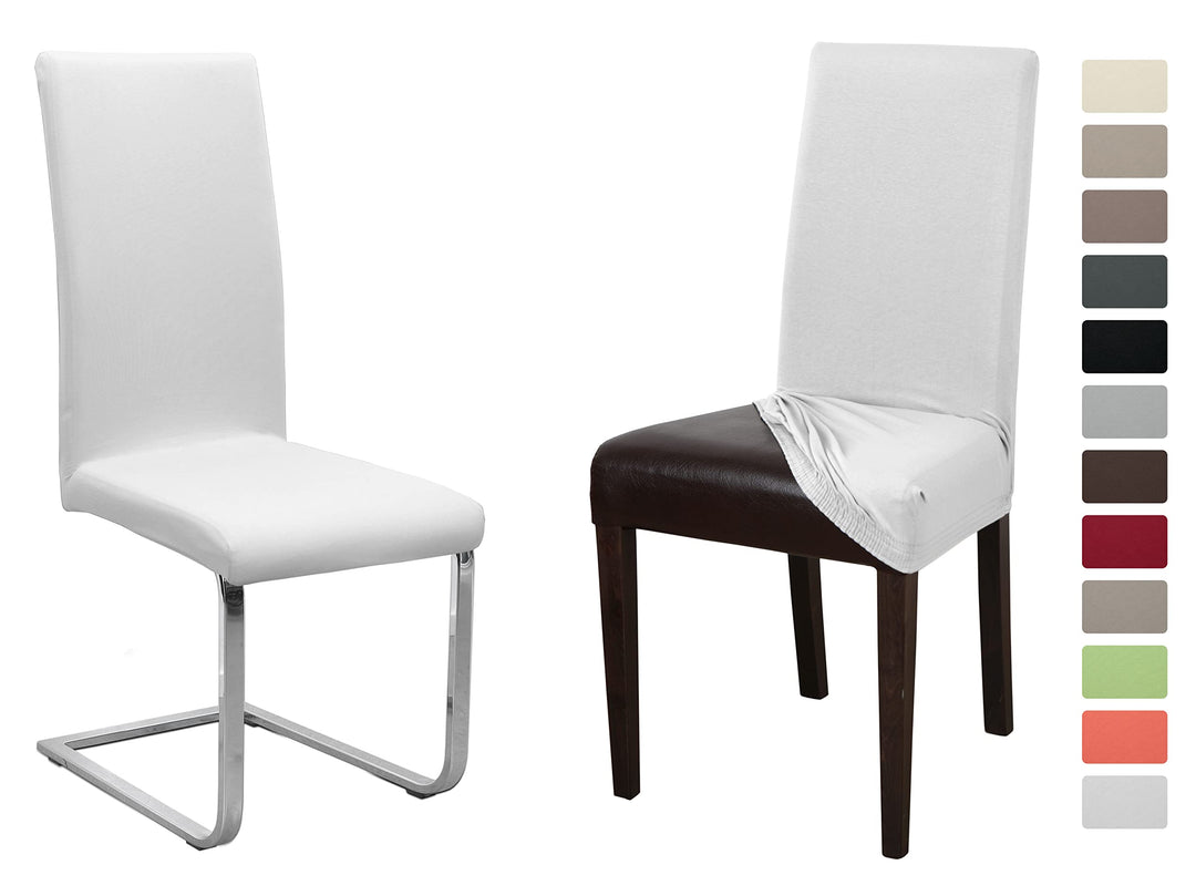 Stuhlhussen Jersey Baumwolle 6er Set weiss, elastisch