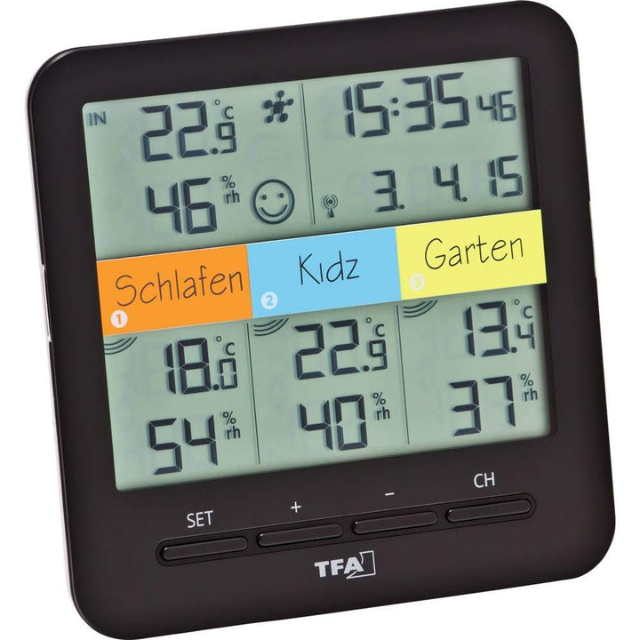 Funk-Thermo-Hygrometer mit 3 Sendern für 4 Räume, Schwarz - Bild 2