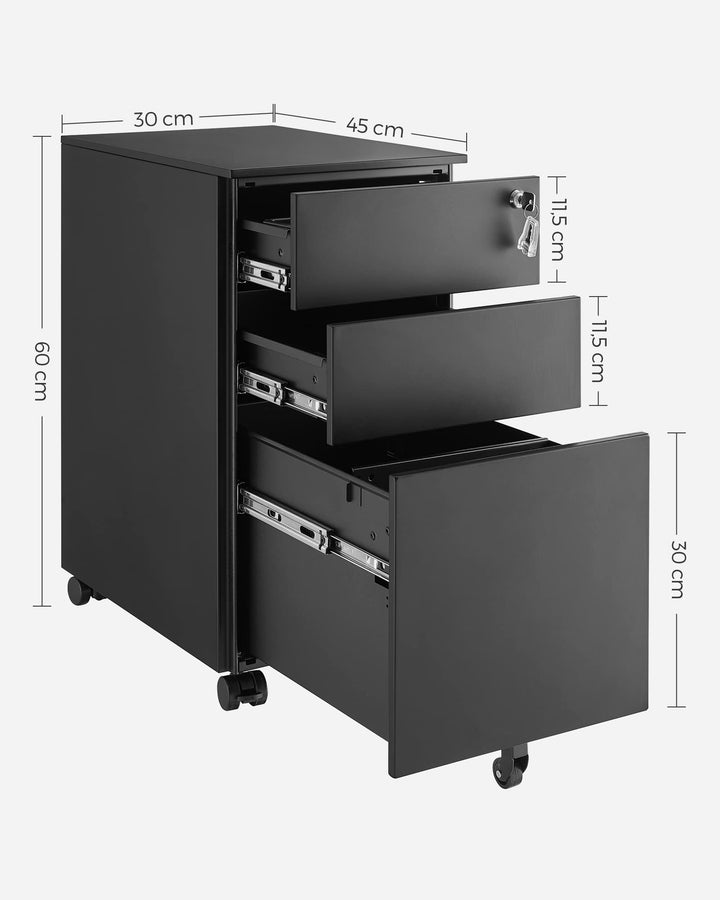 Rollcontainer Stahl 3 Schubladen abschliessbar für Schreibtisch - Bild 5