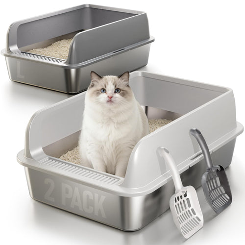 Katzenklo Edelstahl mit Deckel 2er-Set geruchsneutral gross