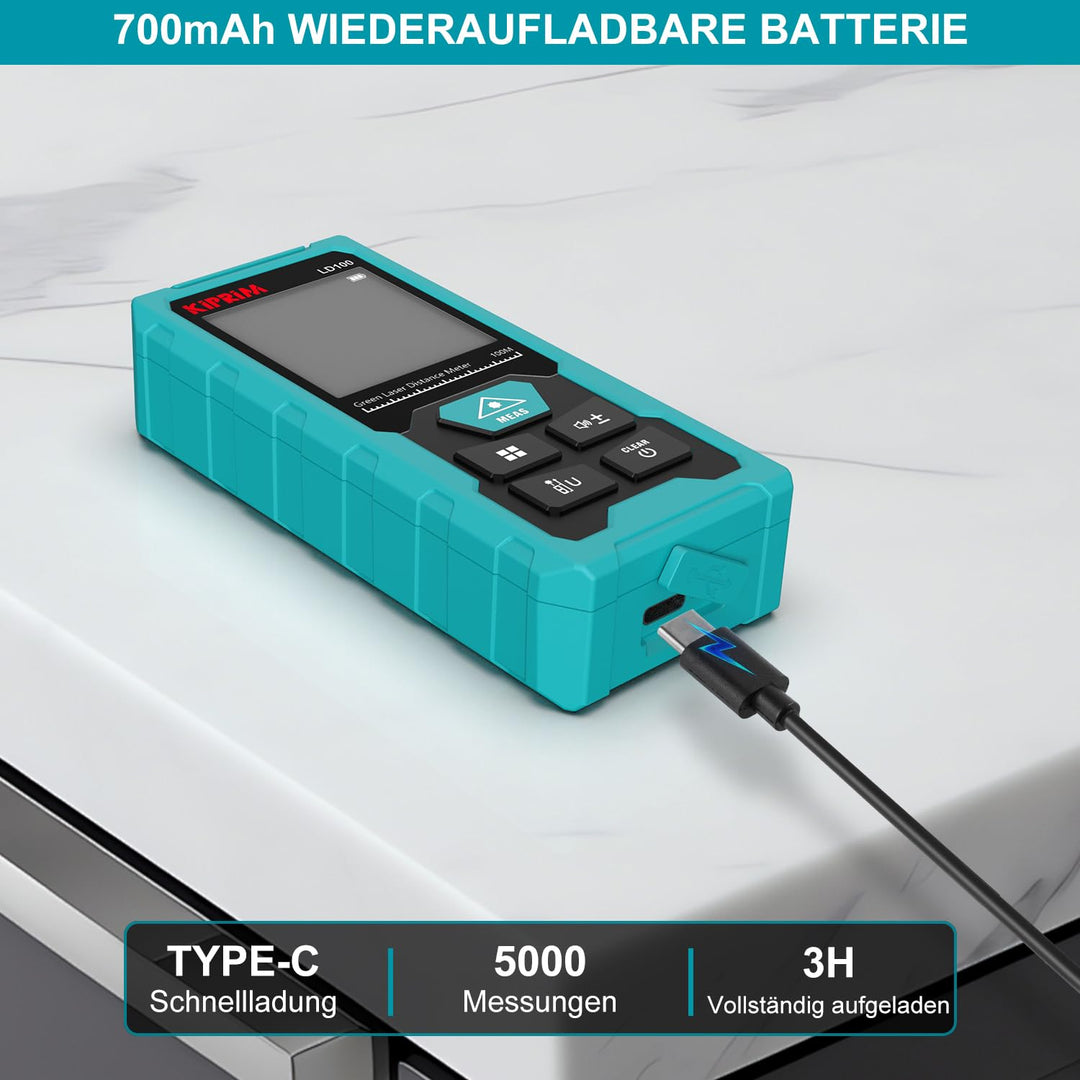 Laser-Entfernungsmesser Grün 100m 10-in-1 mit USB-C Akku IP54 - Bild 4