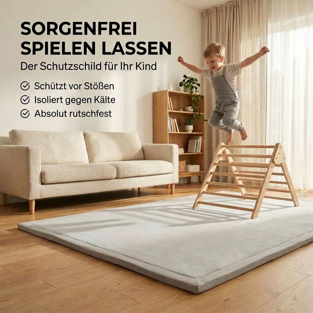 Krabbelmatte Baby Schaumstoff 180x200cm 3cm Dick Rutschfest Grau - Bild 9
