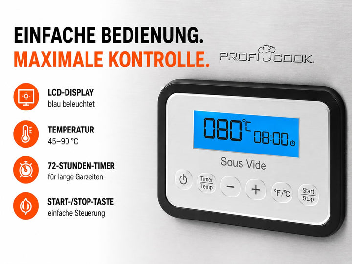 Sous Vide Garer 8,5L mit LCD-Display und Schongarfunktion