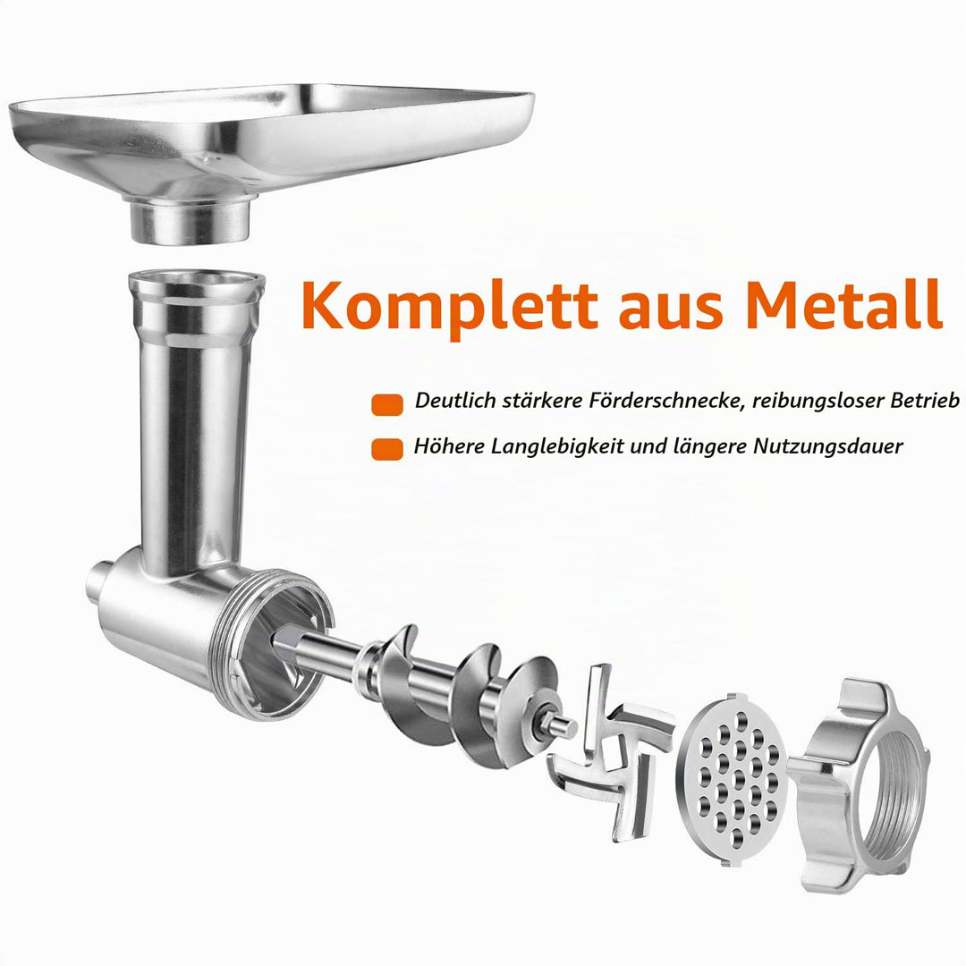 Fleischwolf-Aufsatz für KitchenAid Aluminium &amp; Edelstahl mit Wurstfüller - Bild 5
