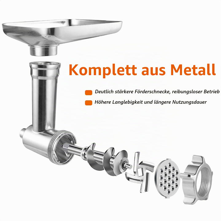 Fleischwolf-Aufsatz für KitchenAid Aluminium &amp; Edelstahl mit Wurstfüller - Bild 5
