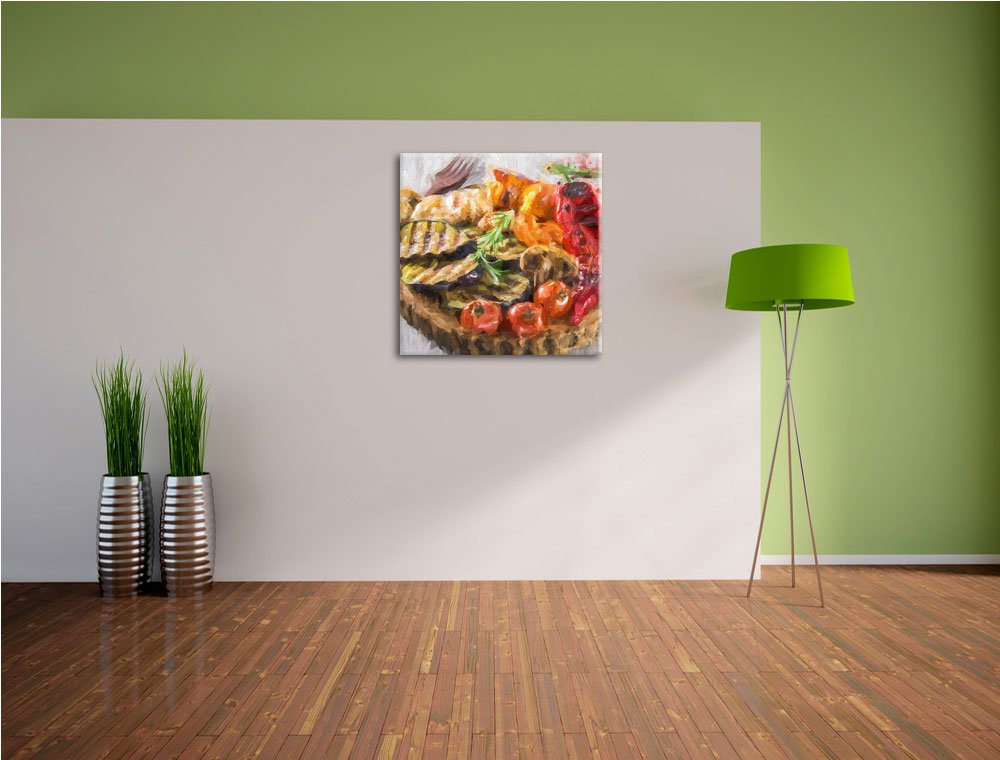 Leinwandbild Gegrilltes Gemüse auf Baumstammteller 70x70 cm quadratisch - Bild 3
