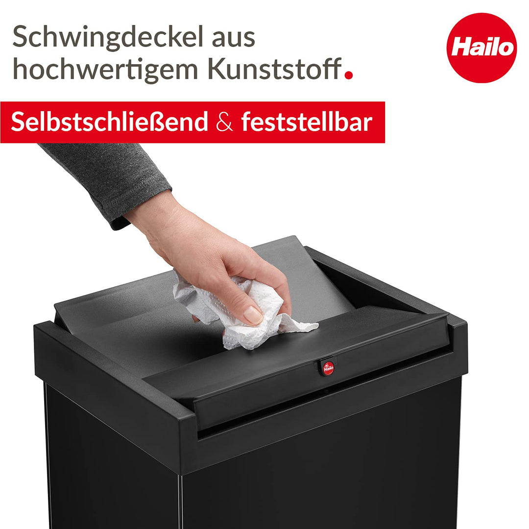 Schwingdeckel-Mülleimer 52 L rechteckig Stahl schwarz für Küche - Bild 2
