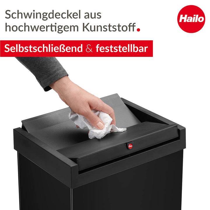 Schwingdeckel-Mülleimer 52 L rechteckig Stahl schwarz für Küche - Bild 2