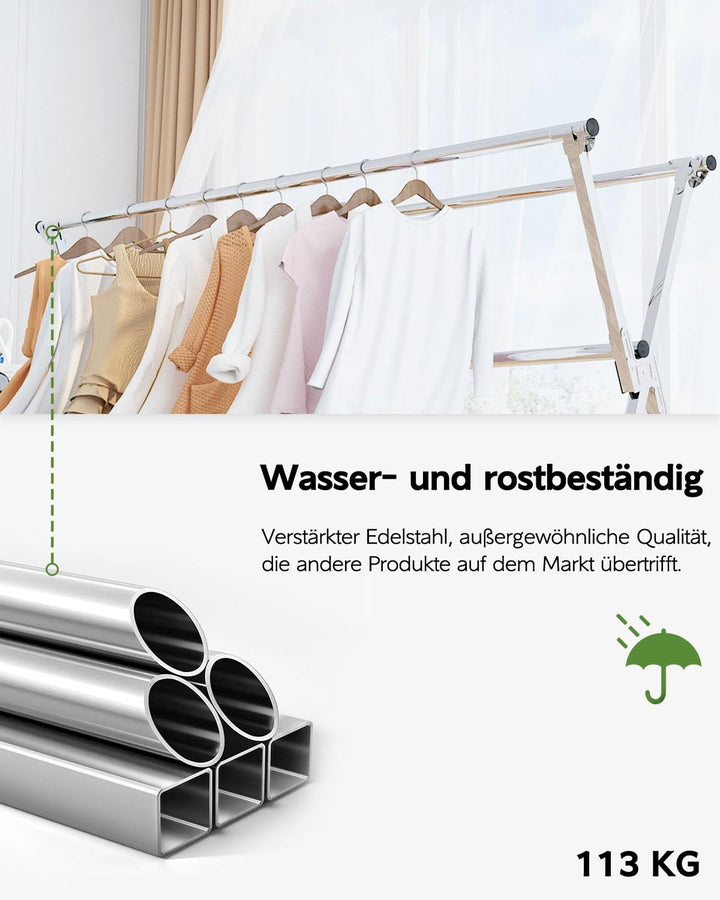 Wäscheständer Edelstahl 200 cm klappbar Indoor Outdoor 20 Haken - Bild 6
