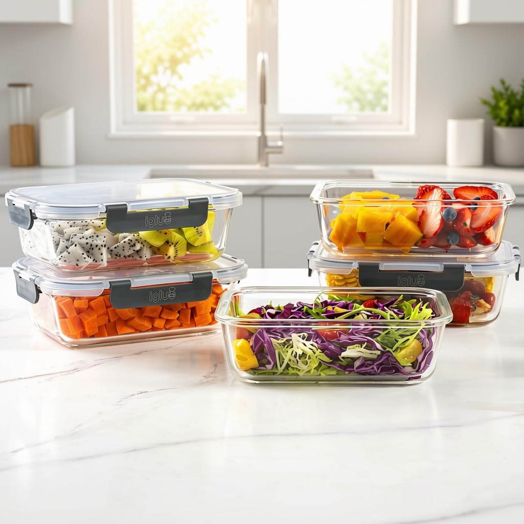 Meal Prep Boxen Glas 1050ml Borosilikat BPA-frei 5er-Set - Bild 2