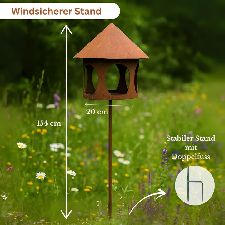 Vogelfutterhaus mit Ständer Metall Rostoptik wetterfest 154 cm - Bild 6