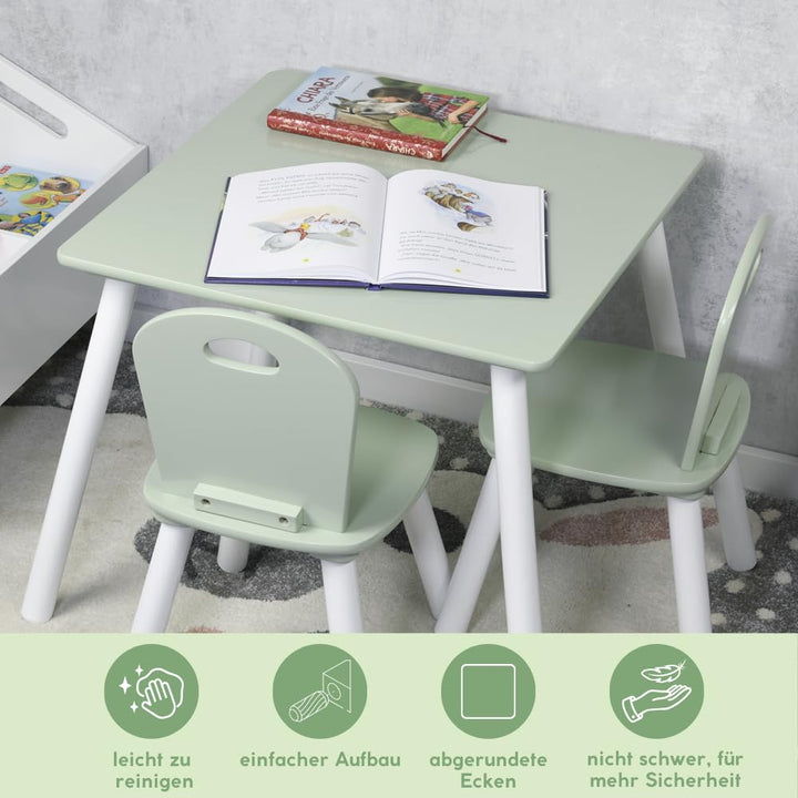Kindertisch-Set mit 2 Stühlen Salbeigrün/Weiss FSC 2–6 Jahre - Bild 6
