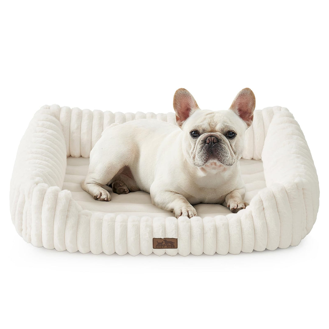 Orthopädisches Haustierbett mit Kunstfell Beige waschbar für Katzen und Hunde
