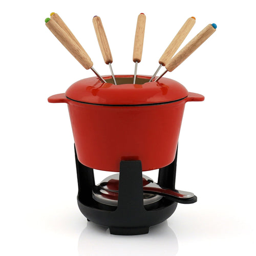 Fondue Set Gusseisen 13-teilig für 6 Personen, 1 Liter, emailliert