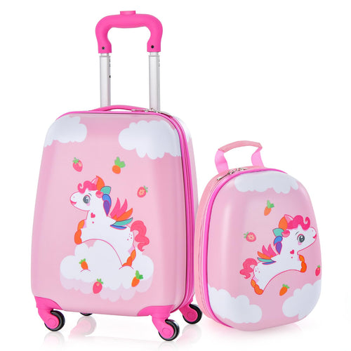Kinderkofferset Hartschale 2-teilig Trolley & Rucksack Rosa 16"+12"