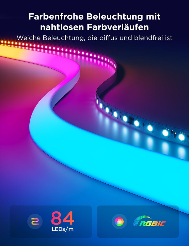 Neon LED Streifen RGBIC Sockelleiste 5m mit App &amp; Sprachsteuerung - Bild 2