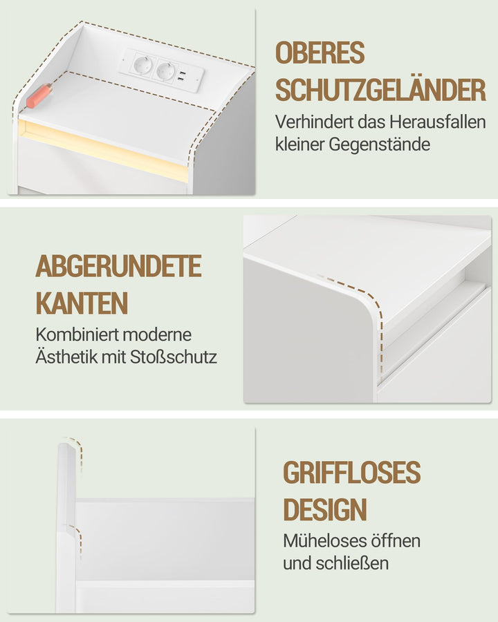 Nachttisch 3 Schubladen mit LED-Licht und USB-Ladestation 2er Set - Bild 7