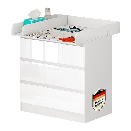 Wickelkommode mit Aufsatz 3 Schubladen 86 cm Höhe weiß