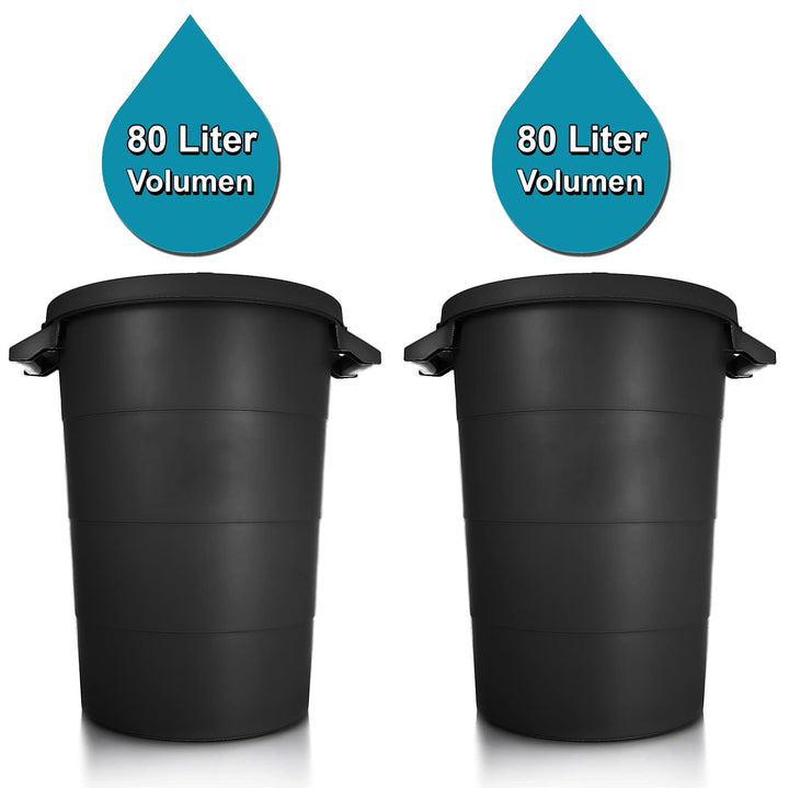 Universaltonne mit Deckel 80 Liter Schwarz Wetterfest 2er-Set - Bild 2