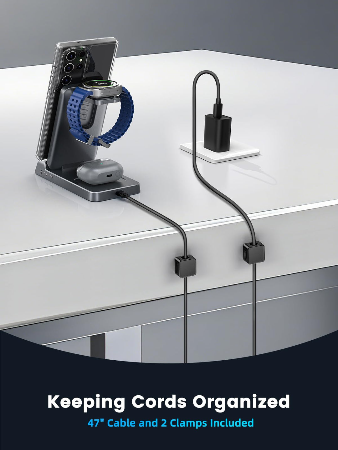 3-in-1 kabelloses Ladestation faltbar mit Digitaluhr fuer Samsung - Bild 8