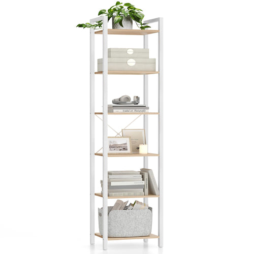 Bücherregal Standregal 6 Ebenen Stahl-Holz 186 cm Wohnzimmer