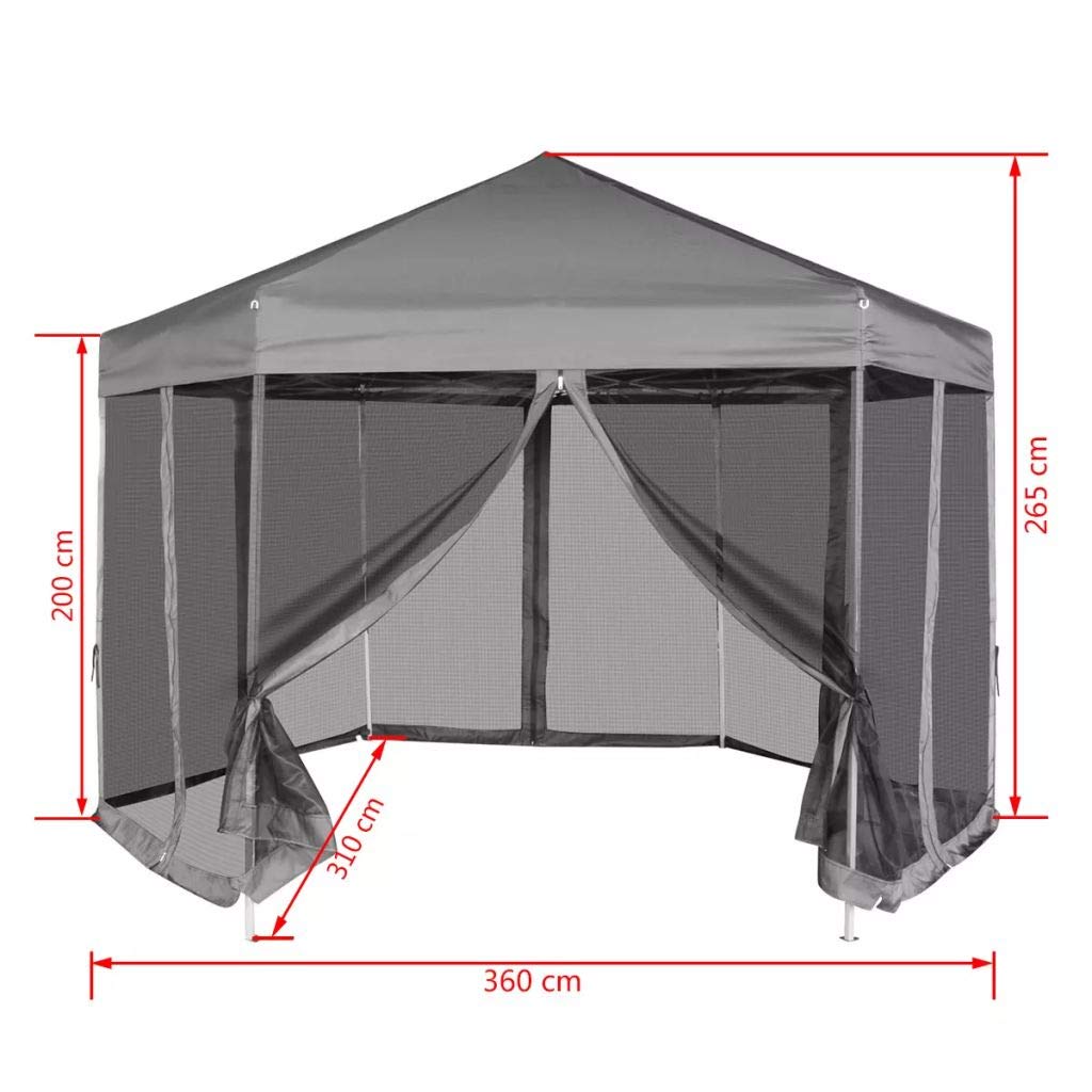 Pavillon Sechseckig Pop-Up 3,6x3,1m Stahl wasserfest Grau - Bild 5