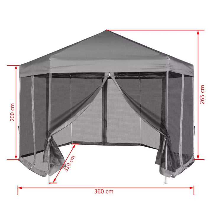 Pavillon Sechseckig Pop-Up 3,6x3,1m Stahl wasserfest Grau - Bild 5