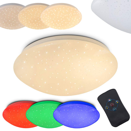 LED Deckenleuchte Metall Weiss RGB Farbwechsel mit Sternenhimmel-Effekt
