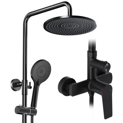 Duschsystem mit Regendusche 25 cm Schwarz Messing 3 Funktionen