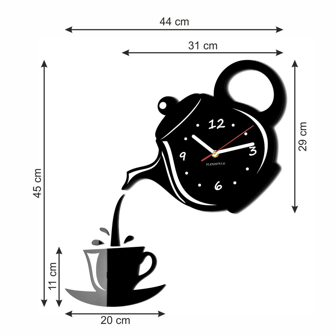 Wanduhr Küche 3D Tasse &amp; Kanne Schwarz 45x45 cm leise - Bild 4