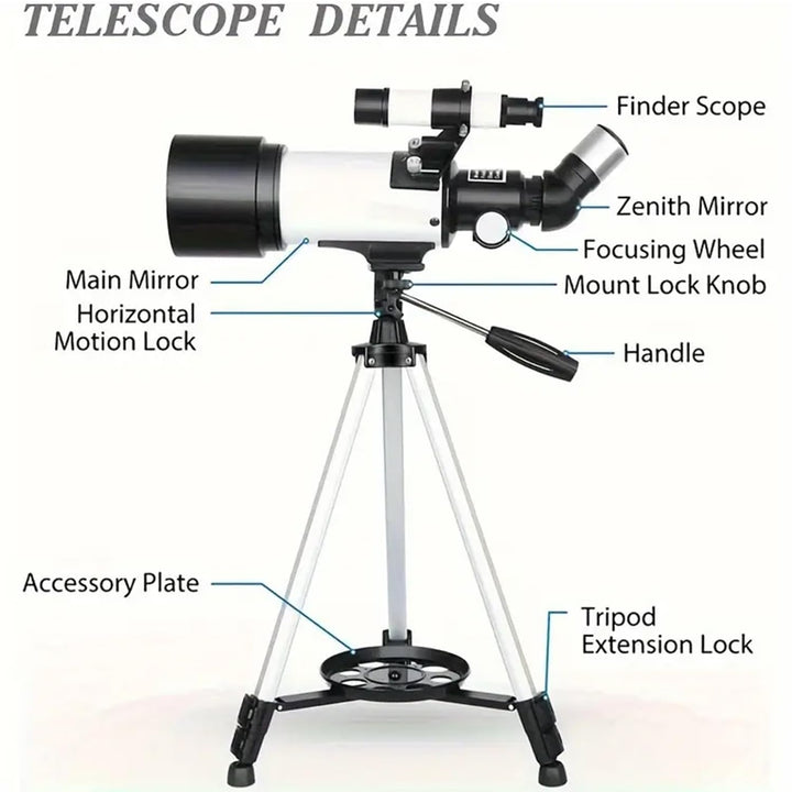 Refraktor-Teleskop 70mm Apertur 400mm für Einsteiger mit Stativ - Bild 9