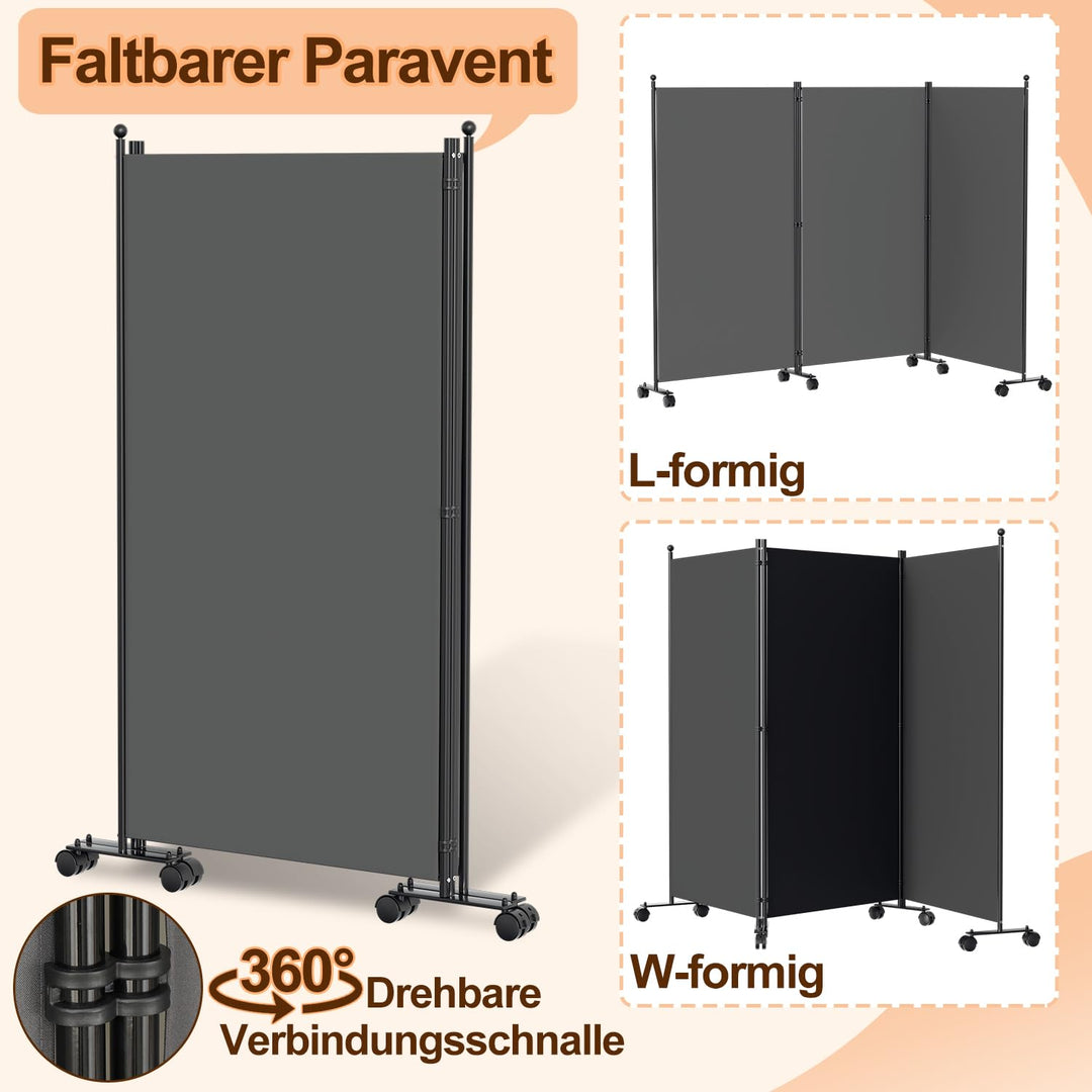 Paravent Raumteiler auf Rollen 5-teilig 284x181 cm Anthrazit faltbar - Bild 5