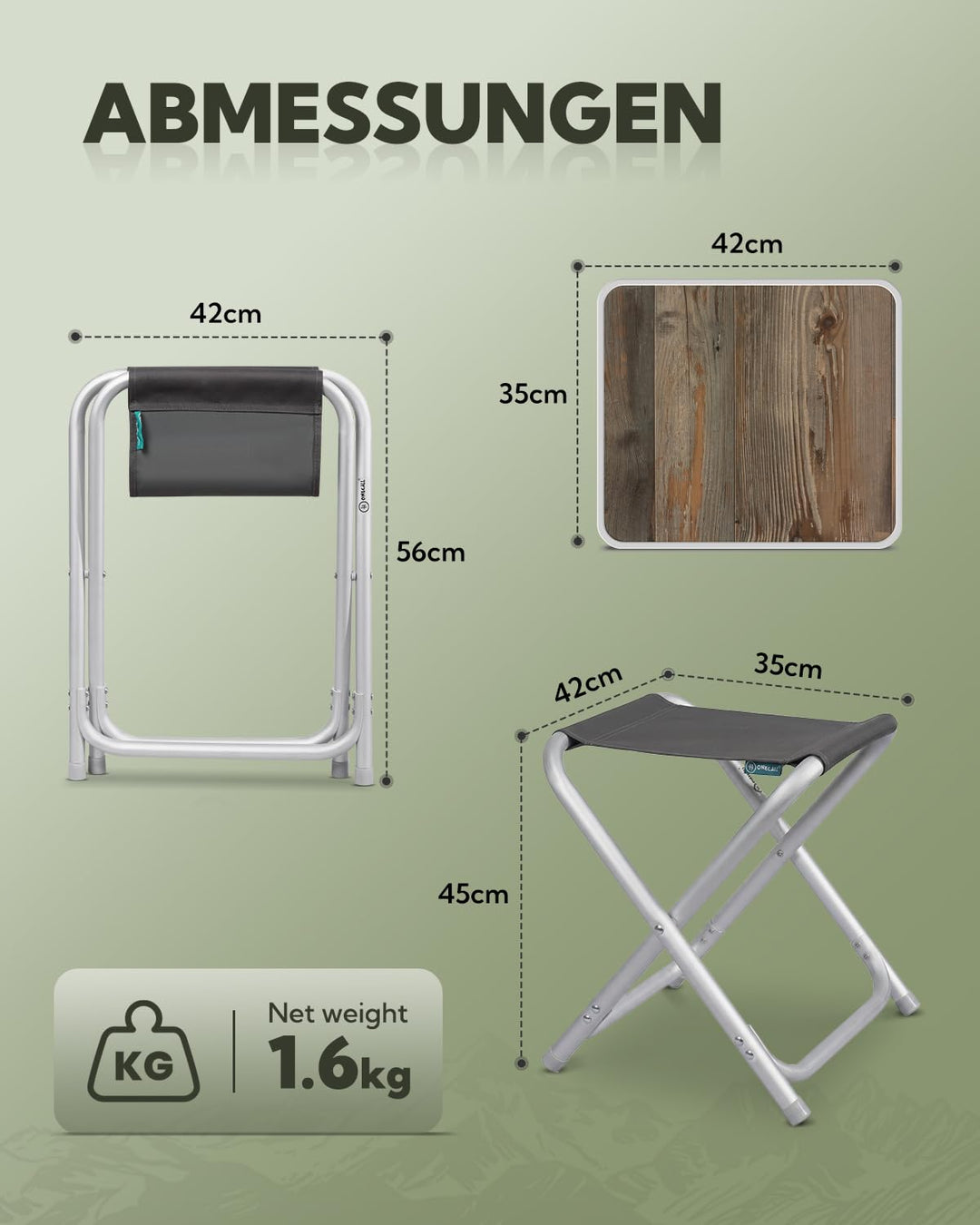 Campinghocker faltbar 2-in-1 mit MDF-Tischplatte Aluminium 100 kg - Bild 2