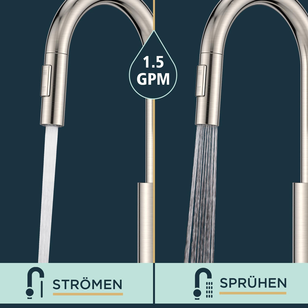 Küchenarmatur Edelstahl Hochbogen 360° schwenkbar mit Pulldown-Brause - Bild 3