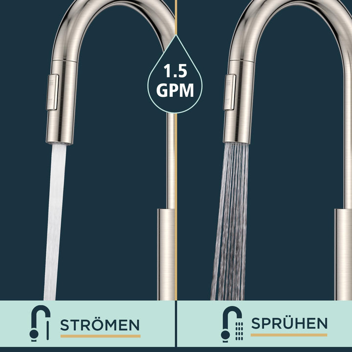 Küchenarmatur Edelstahl Hochbogen 360° schwenkbar mit Pulldown-Brause - Bild 3