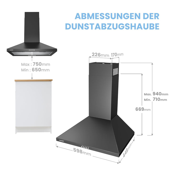Dunstabzugshaube 60 cm Umluft Abluft Edelstahl Schwarz A++ 400m³/h - Bild 2