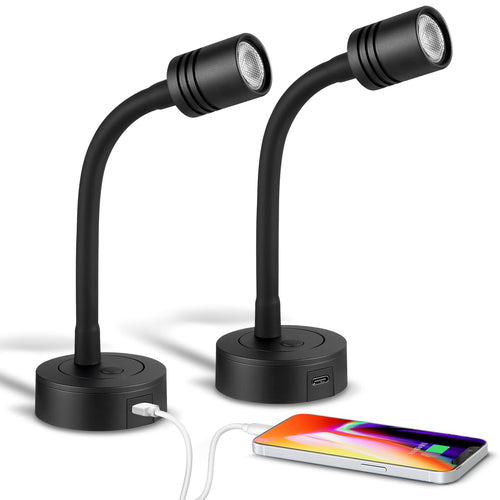 LED Schwanenhals Wandlampe 12V dimmbar mit USB-C 2er-Set