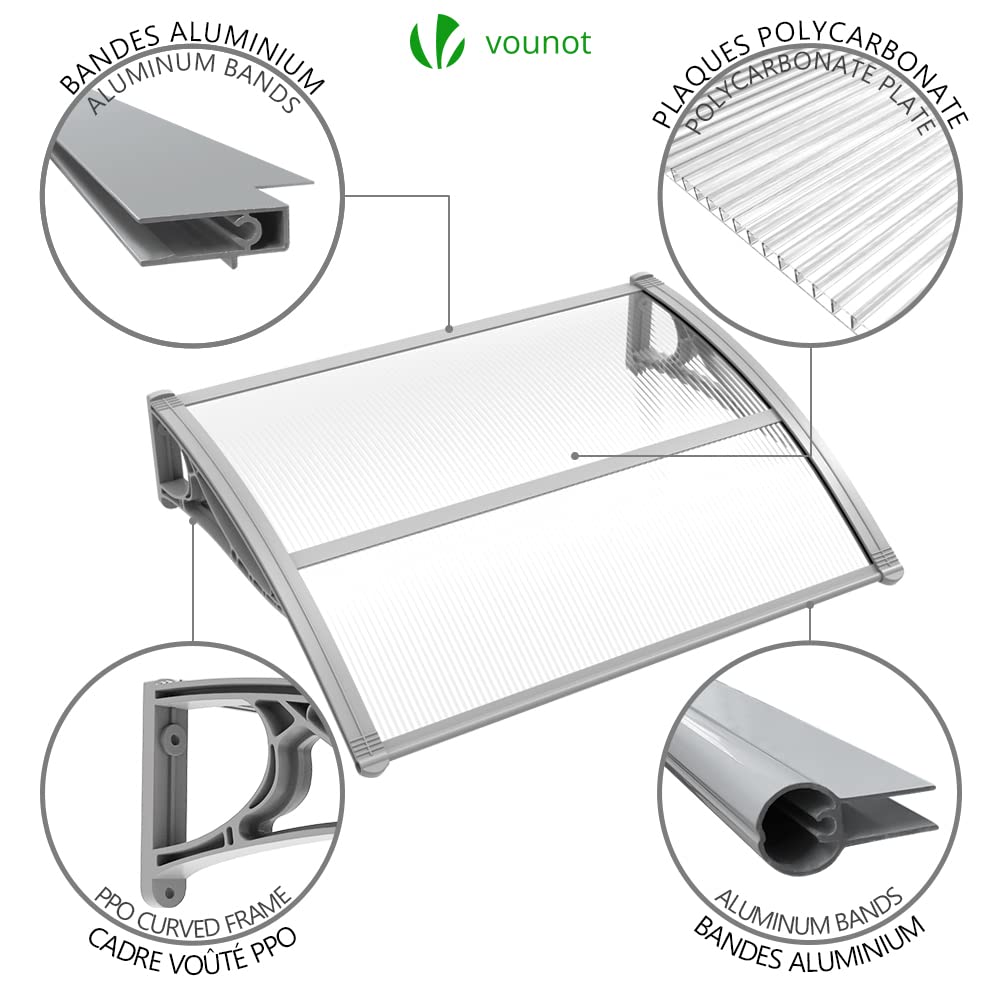 Vordach Haustür Aluminium Polycarbonat 120x80 cm transparent - Bild 6