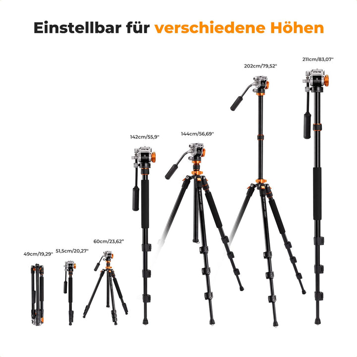 Videostativ mit Fluidkopf 200cm ausziehbar Einbeinstativ-Funktion - Bild 7