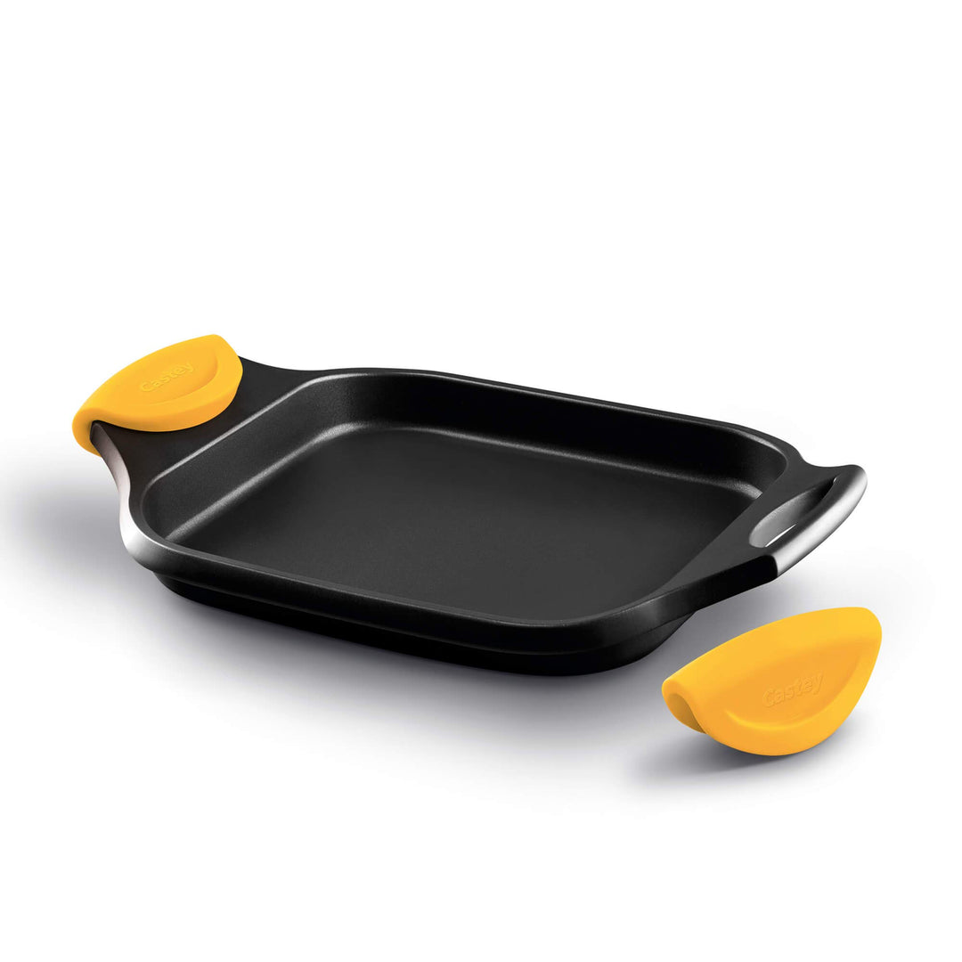 Grillpfanne flach Aluminiumguss 35cm mit Deckel &amp; Silikonhenkeln - Bild 2