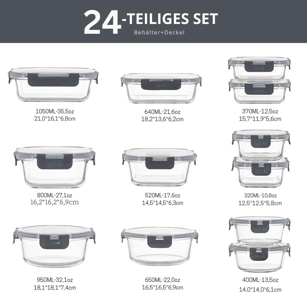 Meal Prep Boxen Glas 12er-Set Borosilikat verschiedene Grössen - Bild 2