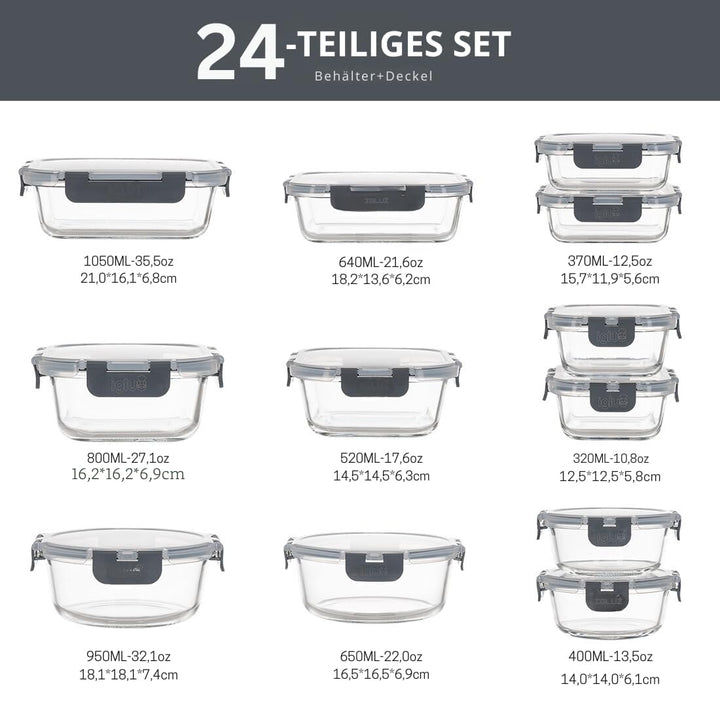Meal Prep Boxen Glas 12er-Set Borosilikat verschiedene Grössen - Bild 2